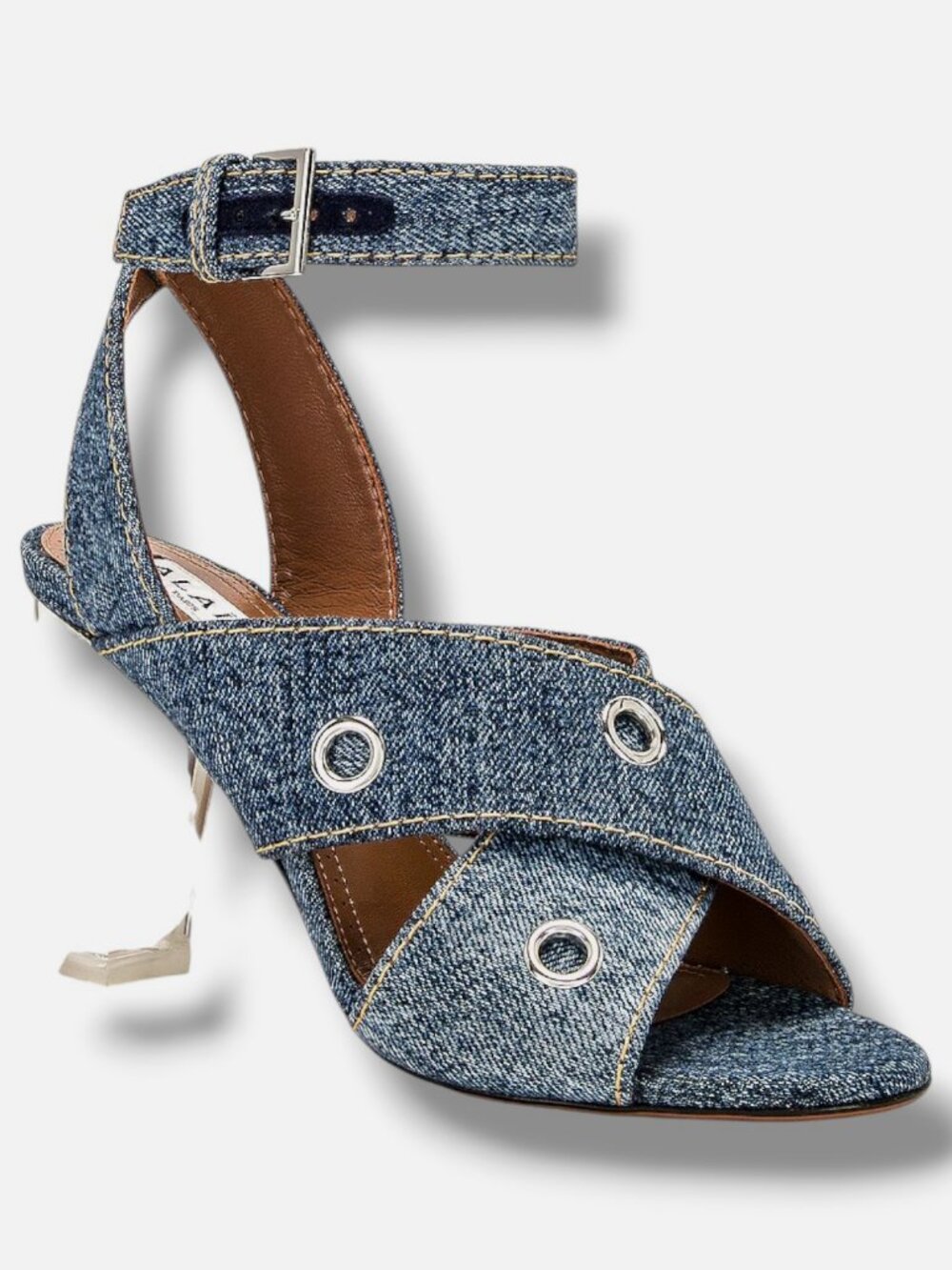 ALAÏA Women's Blue Eyelet Denim Ankle Strap Sandals Shoes Size EU:37 US:7